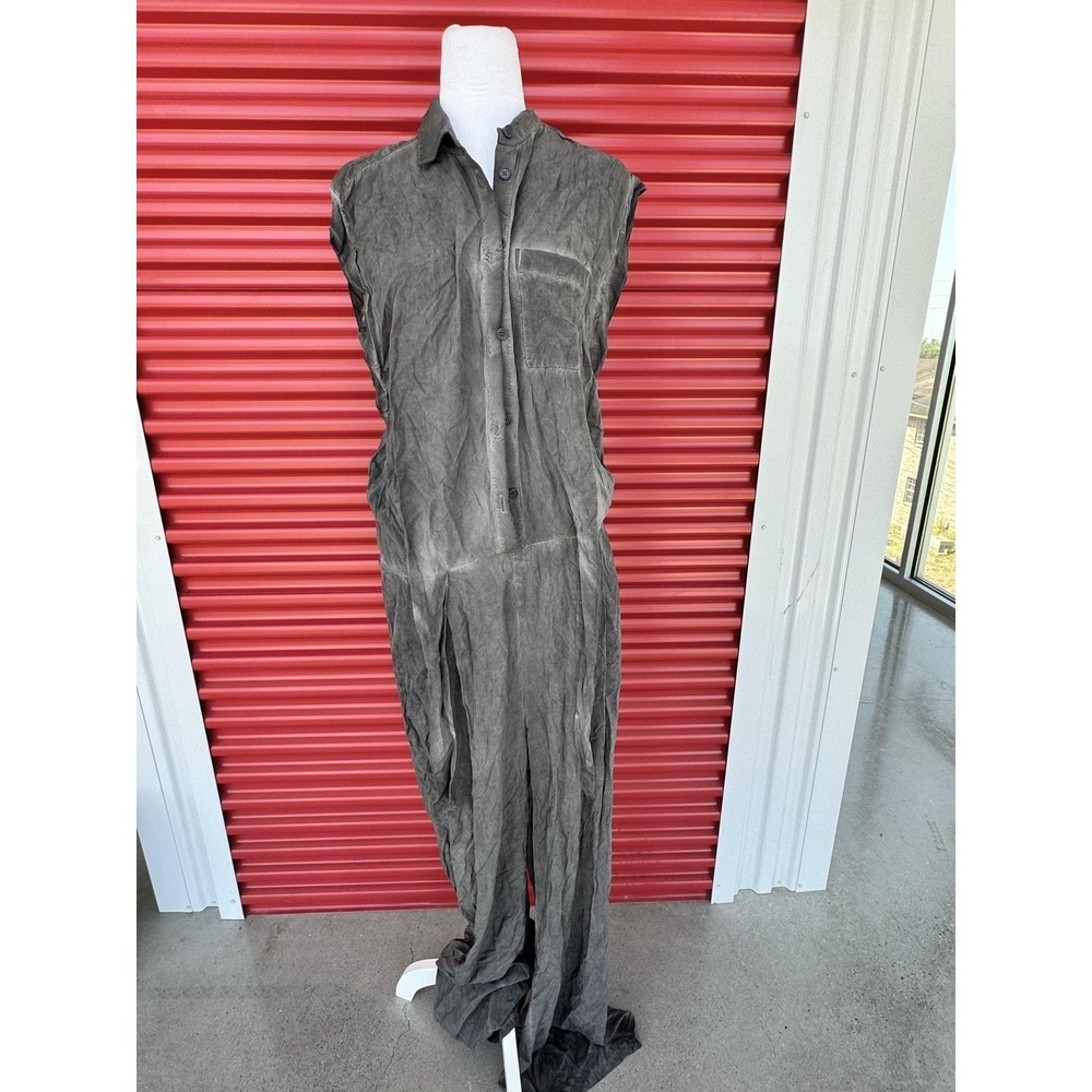 Soft Surroundings Jumpsuit Womens Medium Gray Sleeveless Button Front Rayon